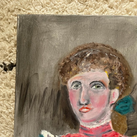 SOLD Vintage Unfinished Original Oil Painting of Victorian Lady (Lowkey Creepy) - Picture 4 of 8